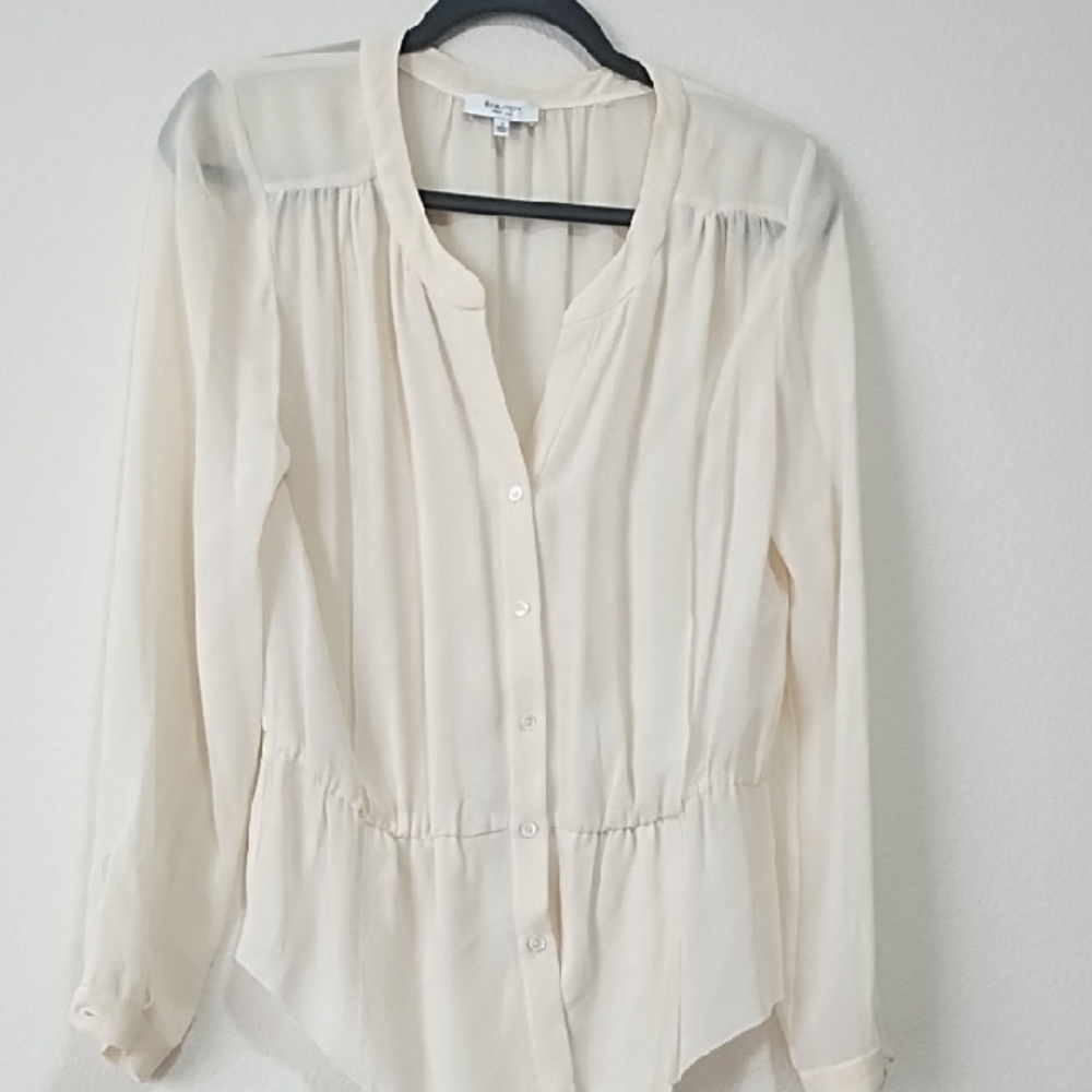 Babaton Cream Blouse with Pleated Design and Mandarin Collar